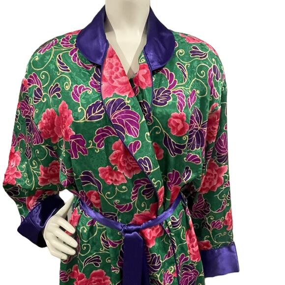 VTG Victoria's Secret Gold Label Robe M/L Floral Belted Green Pink Purple - Picture 7 of 16